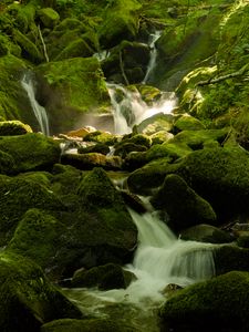 Превью обои водопад, река, мох, камни, природа