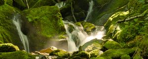 Превью обои водопад, река, мох, камни, природа