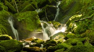 Превью обои водопад, река, мох, камни, природа