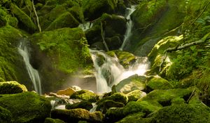 Превью обои водопад, река, мох, камни, природа