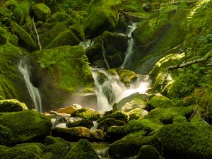 Превью обои водопад, река, мох, камни, природа