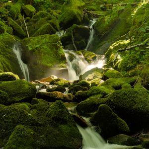Превью обои водопад, река, мох, камни, природа