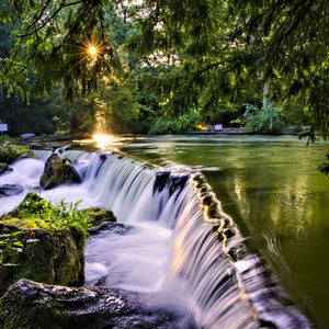 Превью обои водопад, река, пейзаж, рассвет