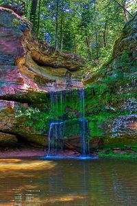 Превью обои водопад, река, разноцветный, камни