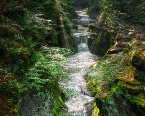 Превью обои водопад, река, ручей, камни, вода