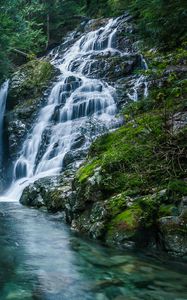 Превью обои водопад, река, скалы, вода, природа