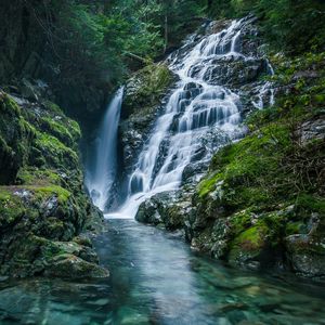 Превью обои водопад, река, скалы, вода, природа