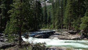 Превью обои водопад, река, трава, деревья