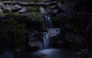 Превью обои водопад, ручей, камни, мох, вода