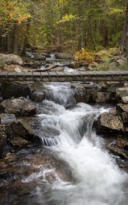 Превью обои водопад, ручей, каскад, мост, пейзаж