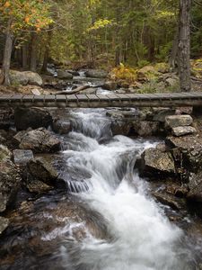 Превью обои водопад, ручей, каскад, мост, пейзаж