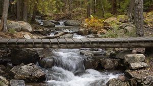 Превью обои водопад, ручей, каскад, мост, пейзаж