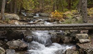 Превью обои водопад, ручей, каскад, мост, пейзаж