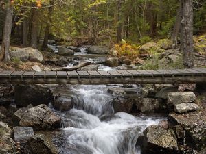 Превью обои водопад, ручей, каскад, мост, пейзаж