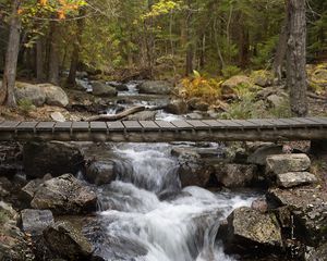 Превью обои водопад, ручей, каскад, мост, пейзаж