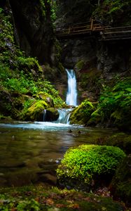 Превью обои водопад, ручей, скала, вода