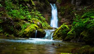 Превью обои водопад, ручей, скала, вода