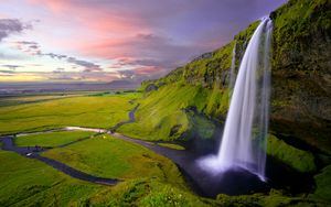 Превью обои водопад, сельяландсфосс, исландия, живописный, пейзаж