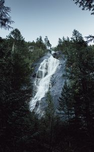 Превью обои водопад, скала, деревья, вода, пейзаж