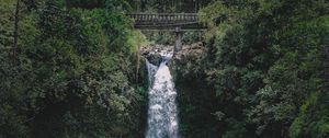 Превью обои водопад, скала, деревья, озеро, пейзаж