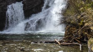 Превью обои водопад, скала, деревья, вода, река