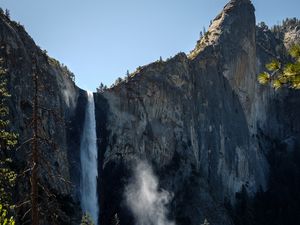 Превью обои водопад, скала, деревья, природа