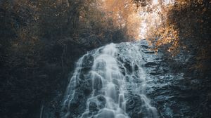 Превью обои водопад, скала, камни, вода, поток