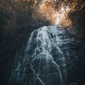 Превью обои водопад, скала, камни, вода, поток