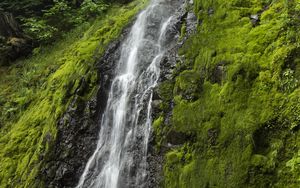 Превью обои водопад, скала, мох, вода, камни