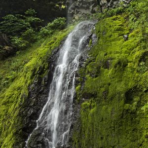 Превью обои водопад, скала, мох, вода, камни