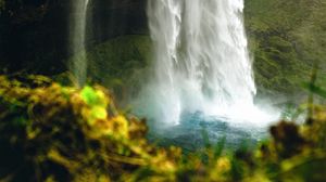 Превью обои водопад, скала, обрыв