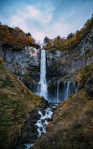 Превью обои водопад, скала, обрыв, вода, природа