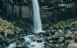 Превью обои водопад, скала, река, вода, камни