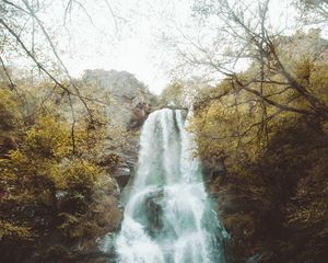 Превью обои водопад, скала, река, деревья, природа