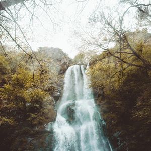 Превью обои водопад, скала, река, деревья, природа