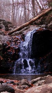 Превью обои водопад, скала, ручей, осень, природа