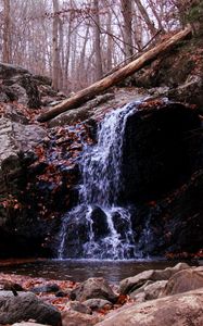 Превью обои водопад, скала, ручей, осень, природа