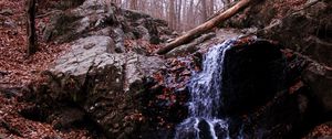 Превью обои водопад, скала, ручей, осень, природа