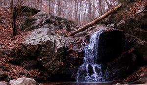 Превью обои водопад, скала, ручей, осень, природа