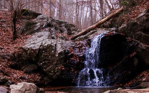 Превью обои водопад, скала, ручей, осень, природа