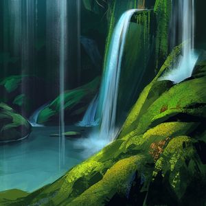 Превью обои водопад, скала, вода, арт