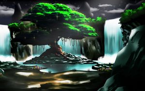 Превью обои водопад, скалы, арт