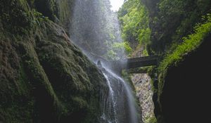 Превью обои водопад, скалы, деревья, растительность, лес