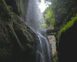 Превью обои водопад, скалы, деревья, растительность, лес