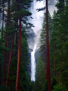 Превью обои водопад, скалы, деревья, лес, природа