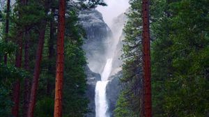Превью обои водопад, скалы, деревья, лес, природа