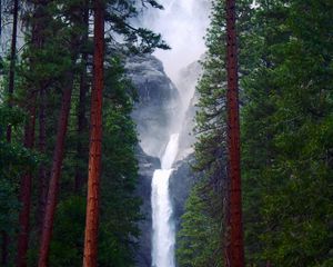 Превью обои водопад, скалы, деревья, лес, природа