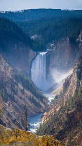 Превью обои водопад, скалы, деревья, лес