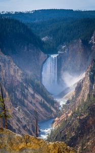 Превью обои водопад, скалы, деревья, лес