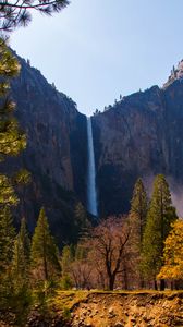 Превью обои водопад, скалы, деревья, природа, пейзаж